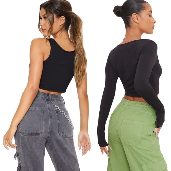 Pretty Little Thing 2X Crop Tops Made in the UK Jersey Knit Sexy Lightweight - Picture 10 of 13